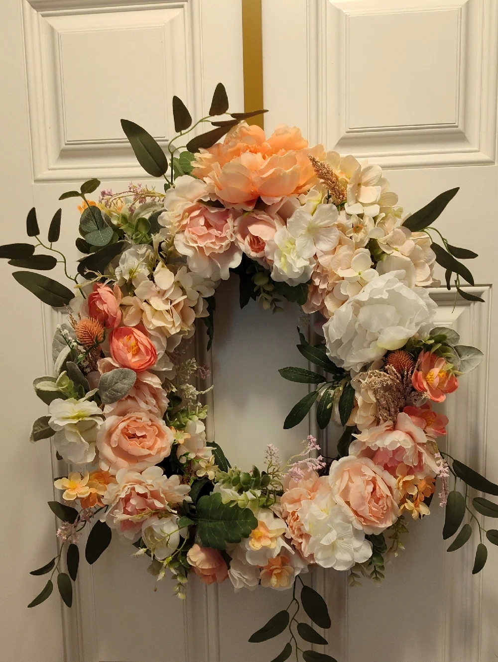 Hand Crafted Blush, Peach & Cream Floral Wreath - 21